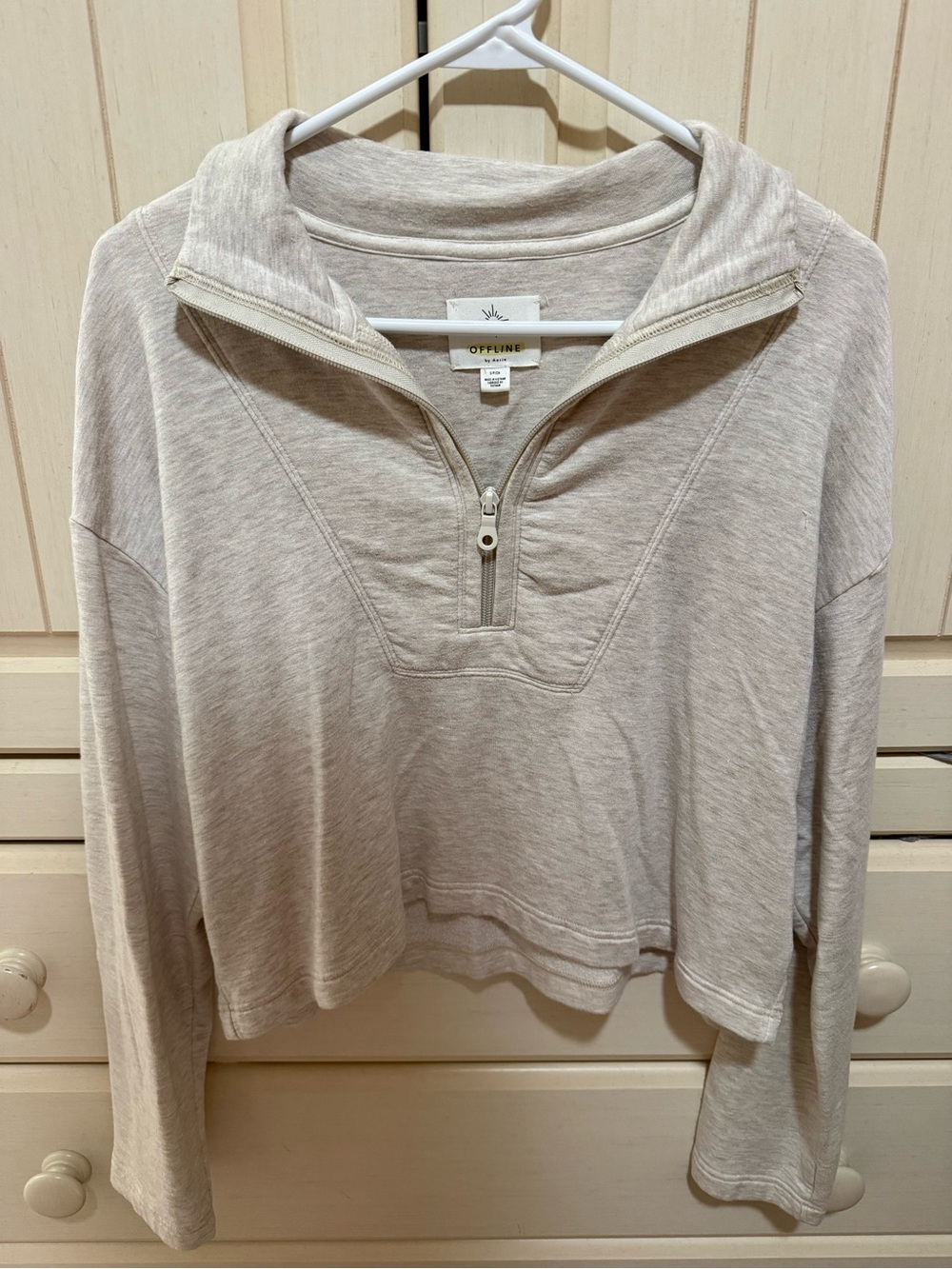 aerie Cream Half-Zip Cropped Pullover